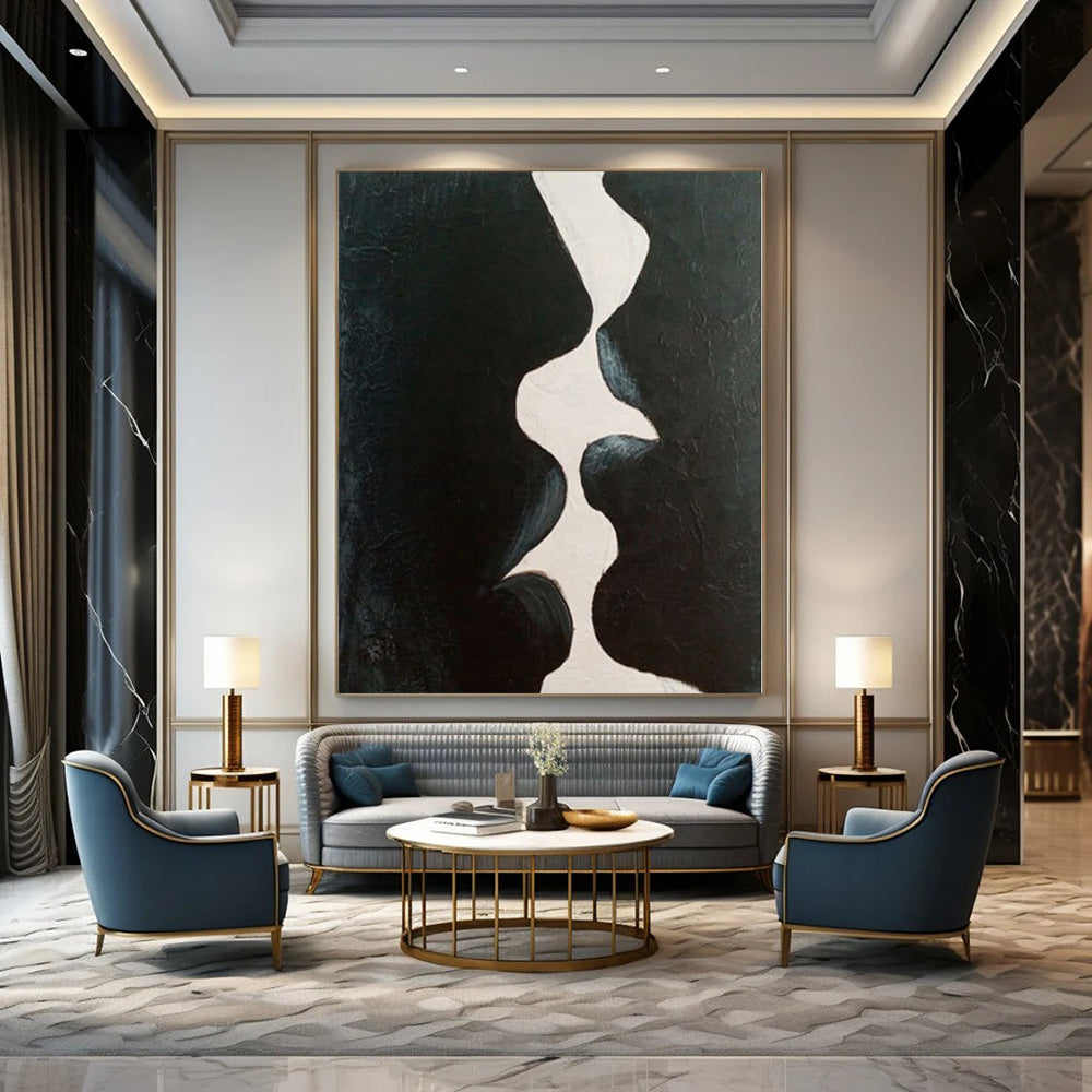 “Black - White Abstract Kiss” – Minimalist Figurative Painting CT1199