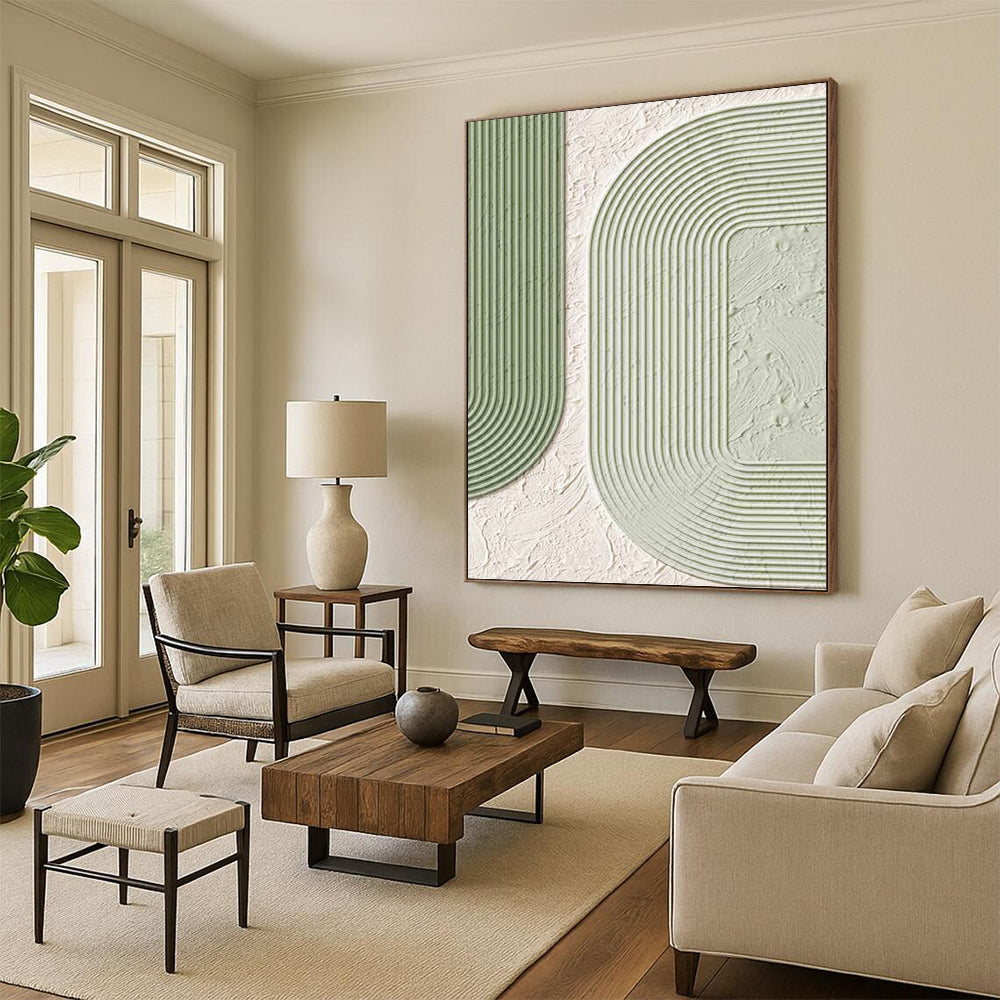 Geometric Green and White Textured Abstract - Abstract Painting On Canvas DKH1493