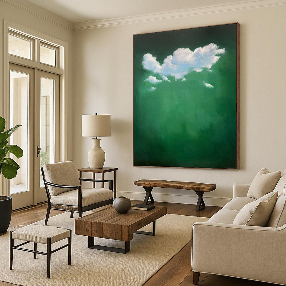 “White Clouds in Green” - Surreal Cloudscape Painting CT1990