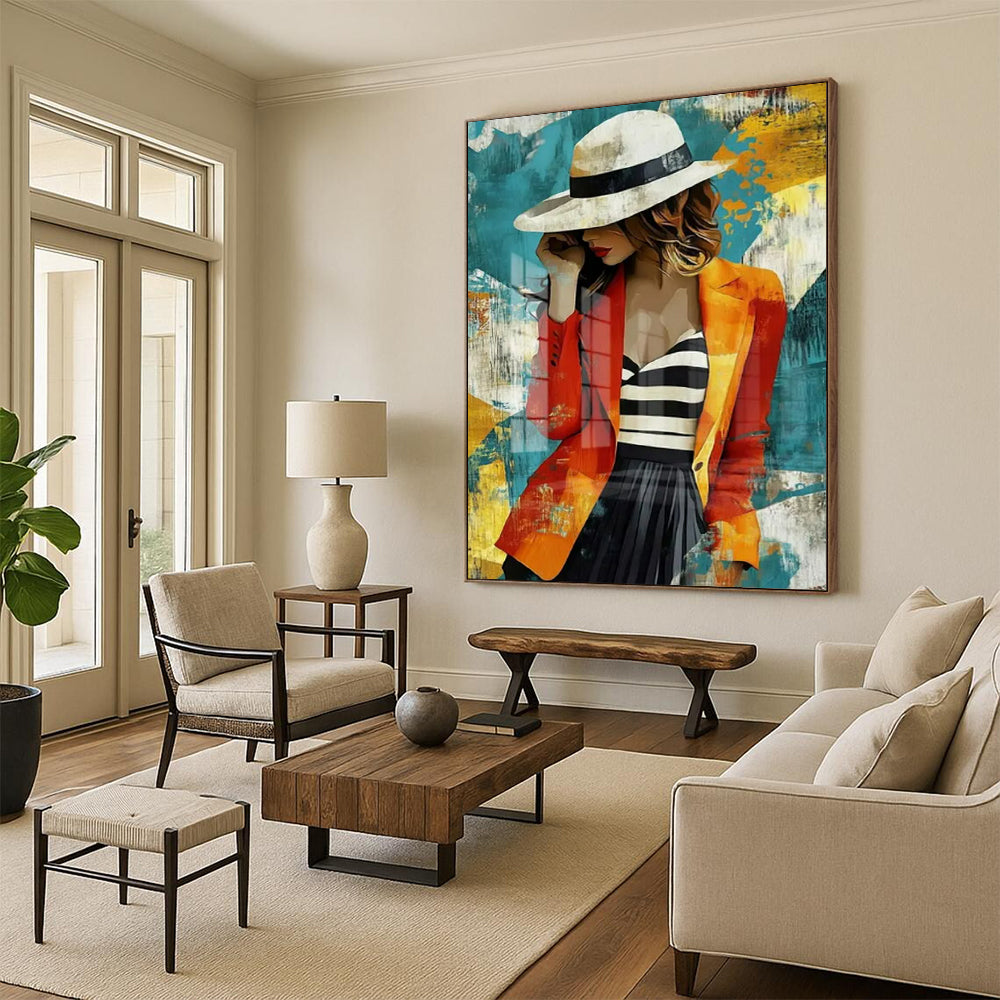 “Stylish Bohemian Lady” - Colorful Fashionable Lady Painting On Canvas CT2191