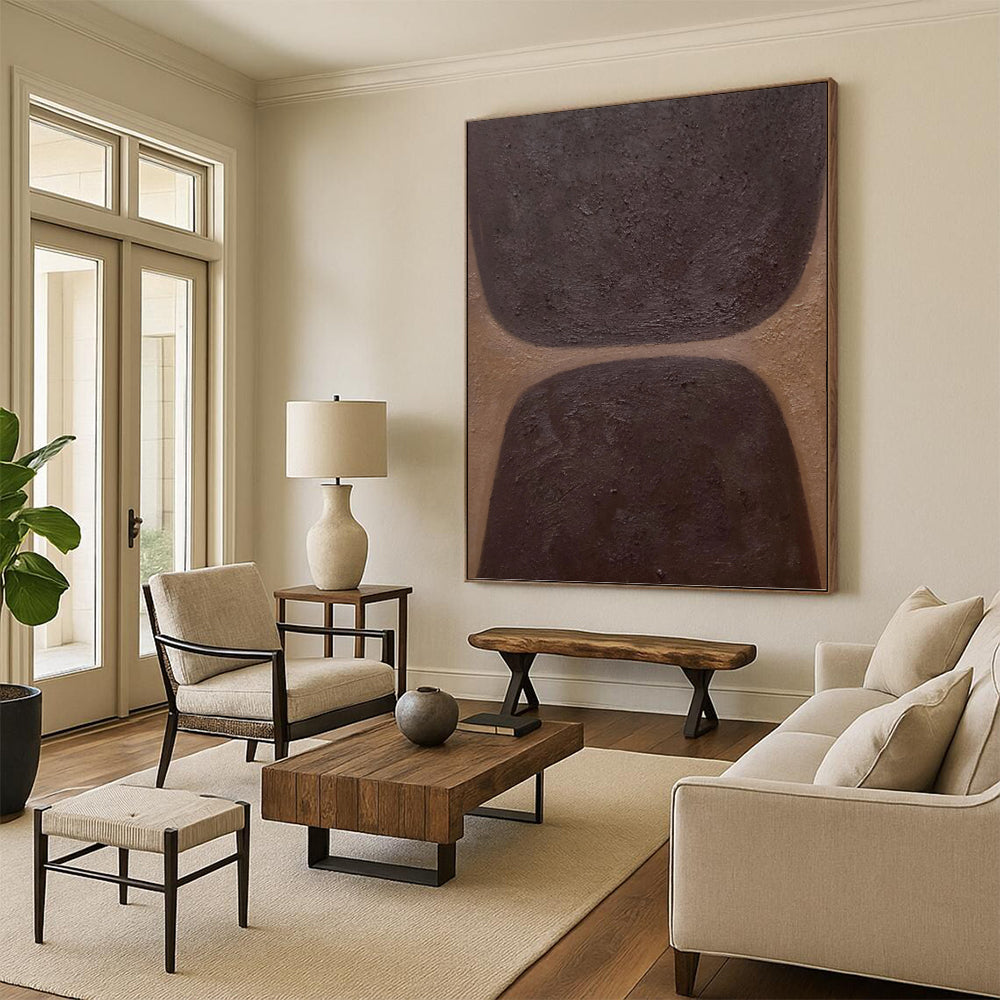 “Chocolate Textures” - Dark Brown & Tan Minimalist Shapes Painting On Canvas DKH1169