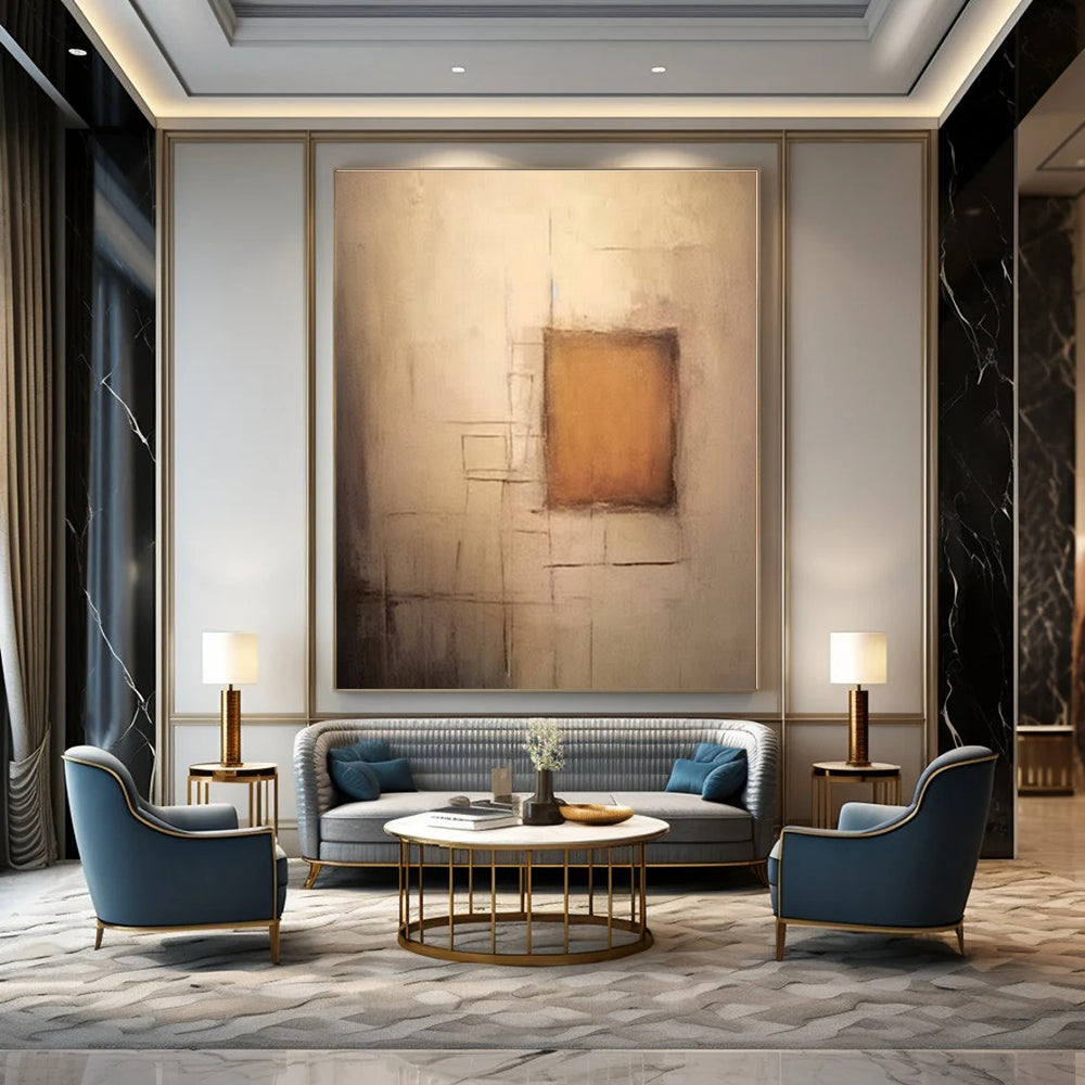 Beige, Brown & Grey Geometry - Abstract Geometric Oil On Canvas CT1300
