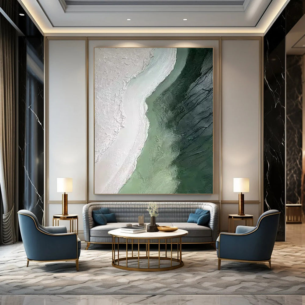 “Textured Green - White Abstract” ,Abstract Textured Acrylic Painting CT0938