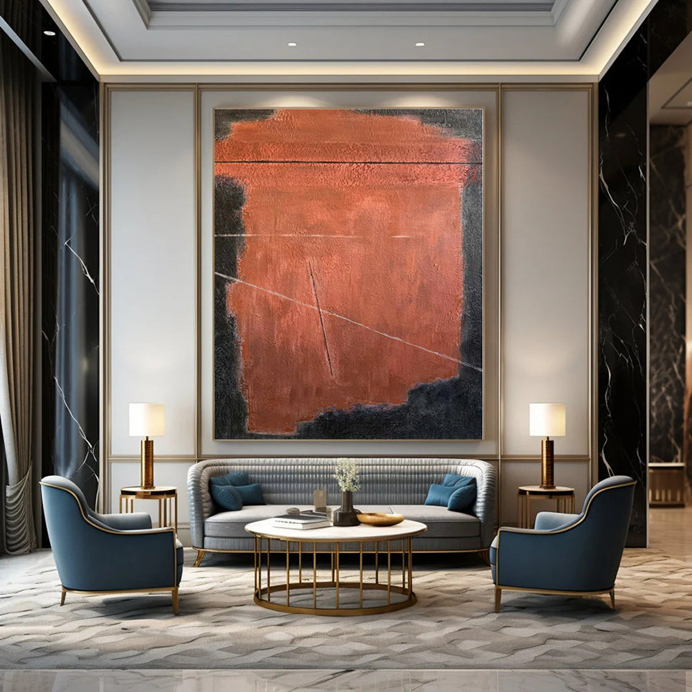 Rust & Black Geometric - Abstract Geometric Oil On Canvas CT1320
