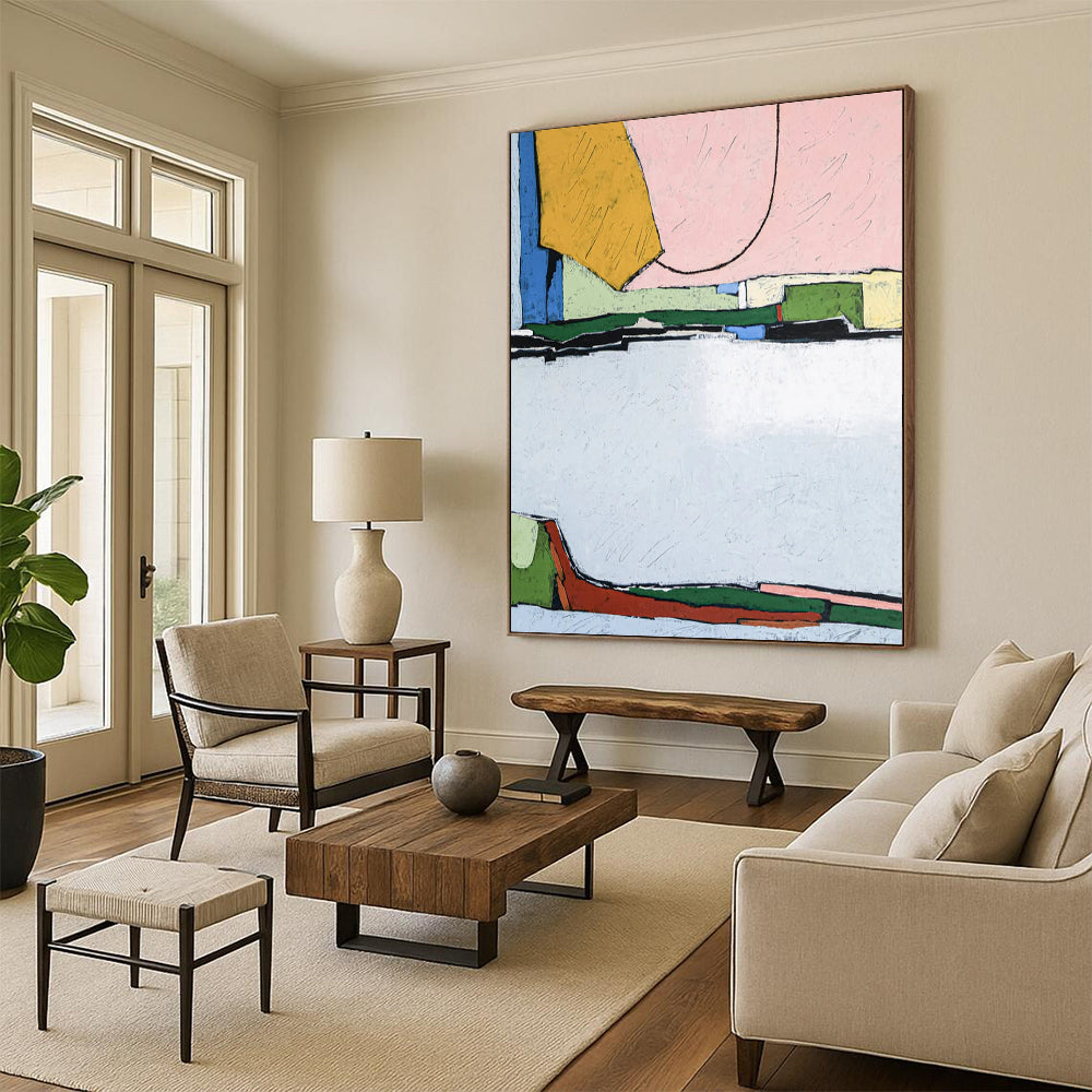 Colorful Geometric Shapes Abstract - A Mix of Pastel and Bold Hues Painting On Canvas CT2373