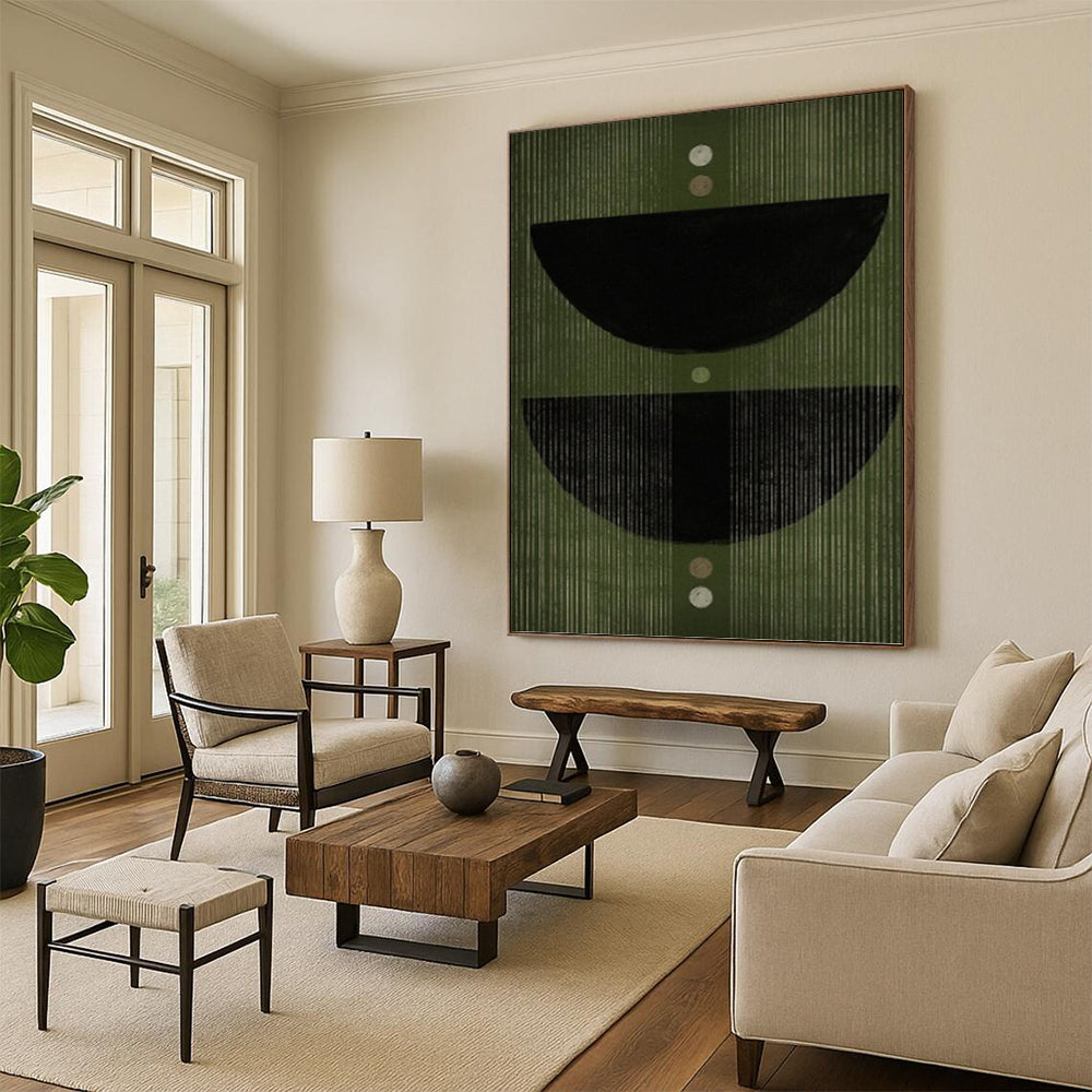 Green Geometric Semi - Circles and Dots - Geometric Abstract Painting On Canvas DKH1380