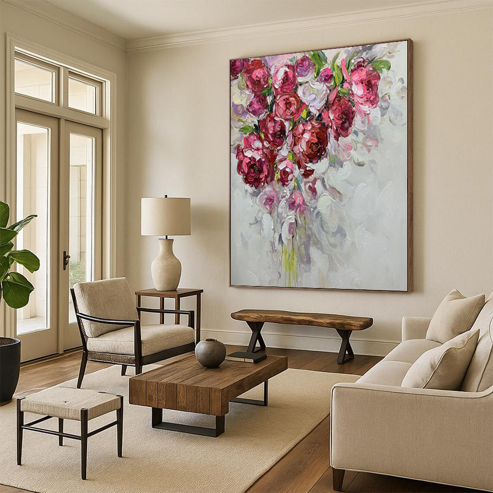 Expressive Floral Bouquet in Pink and Purple - Floral Painting On Canvas DKH1464