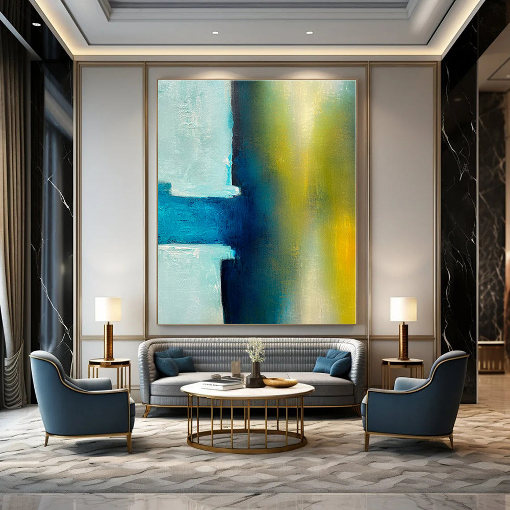 Teal - Yellow Clash - Abstract Geometric Oil Painting CT1238