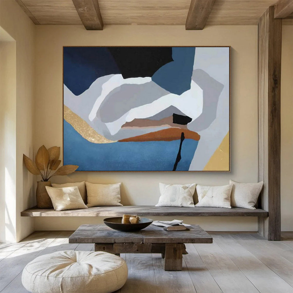 Geometric Harmony Blue - Toned Abstract Shapes Painting On Canvas DKH173