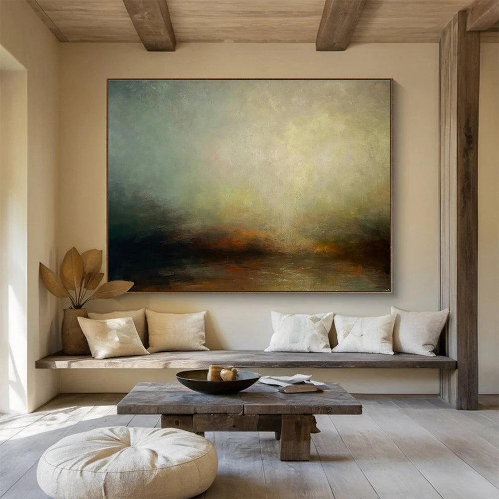 “Muted Earth Tones Abstract Horizon” - Minimalist Landscape Painting On Canvas DKH773