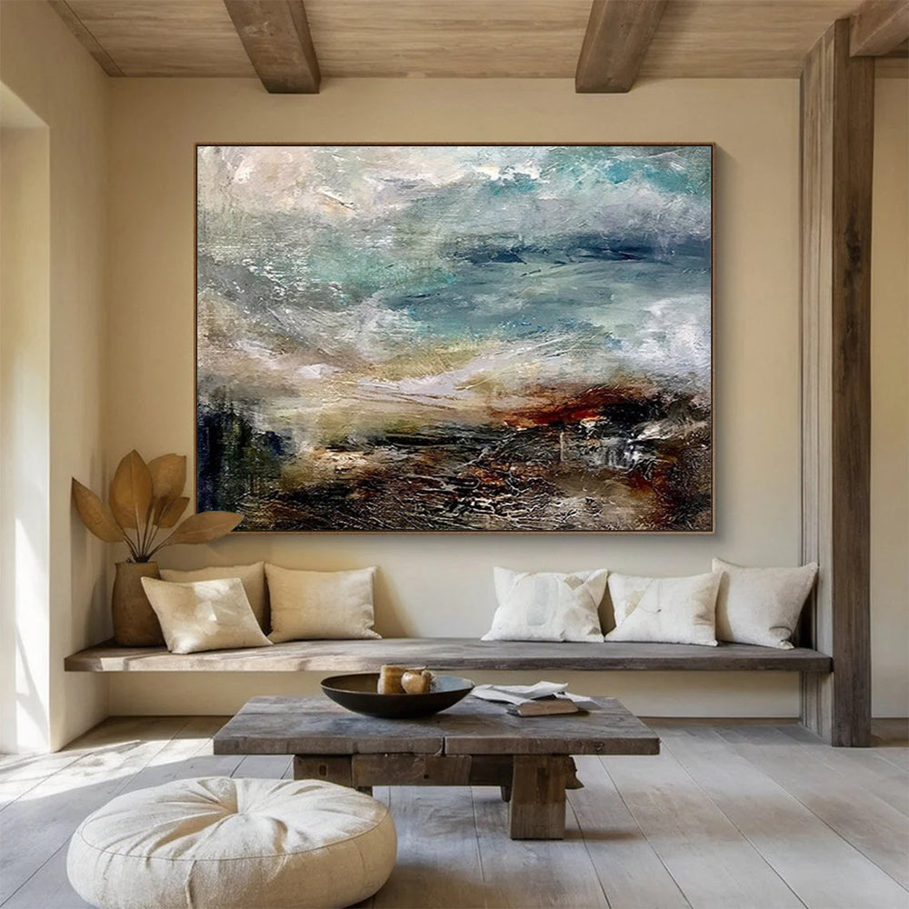“Blue, Brown, Textured ‘Stormy Coast’” - Abstract Seascape Painting On Canvas DLZ015
