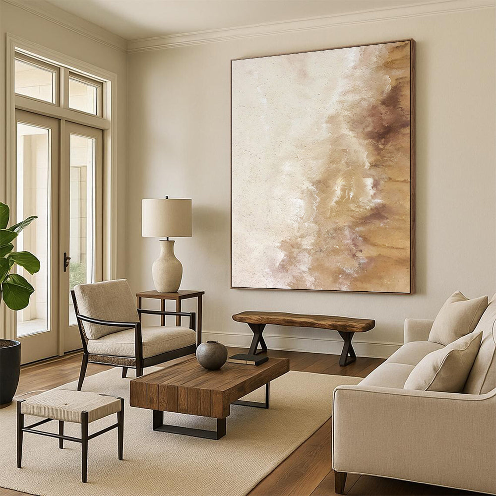 “Beige & Brown Textured Canvas” - Beige & Brown Textured Abstract Painting On Canvas DKH1223