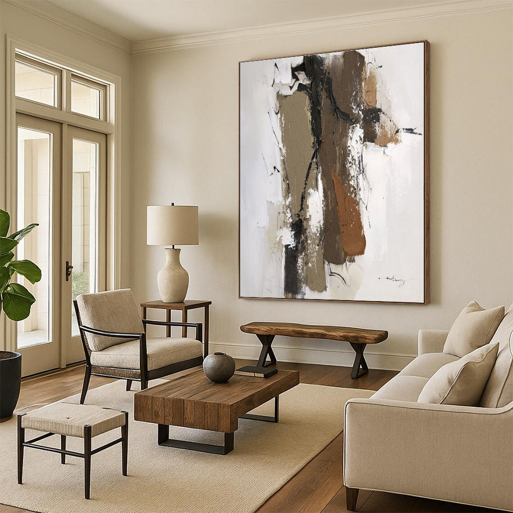 “Brown - Black - White Textured Forms” ,Abstract Acrylic Painting CT0794