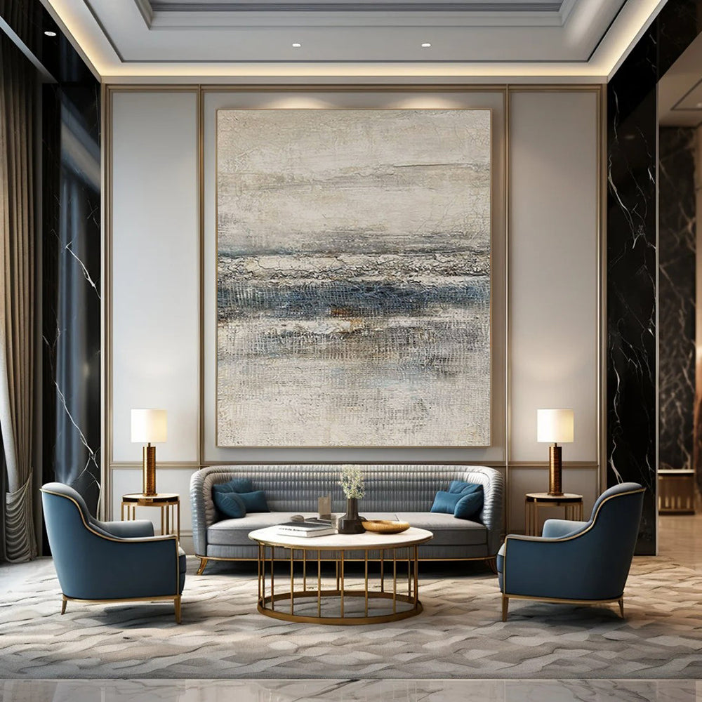 “Beige & Gray Textured Layers” – Abstract Mixed - Media Art CT0964