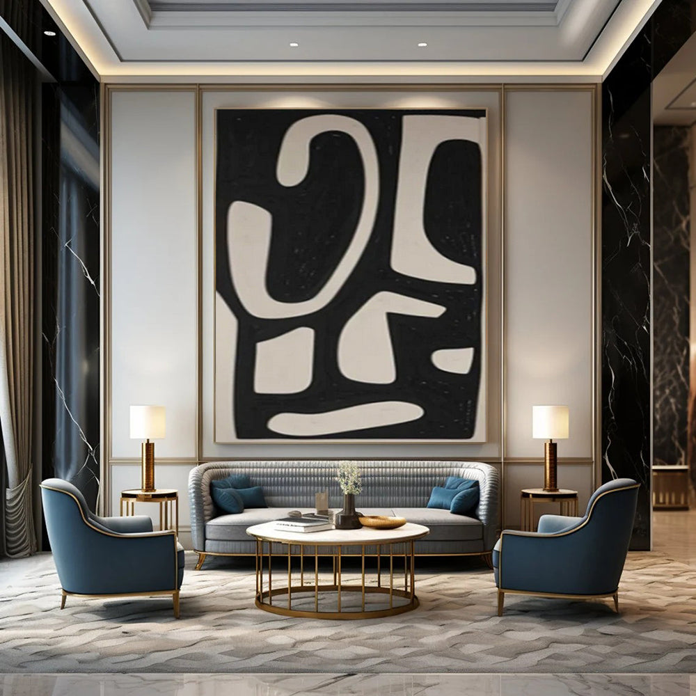 “Dynamic Black - White Forms” – Abstract Geometric Painting CT1076