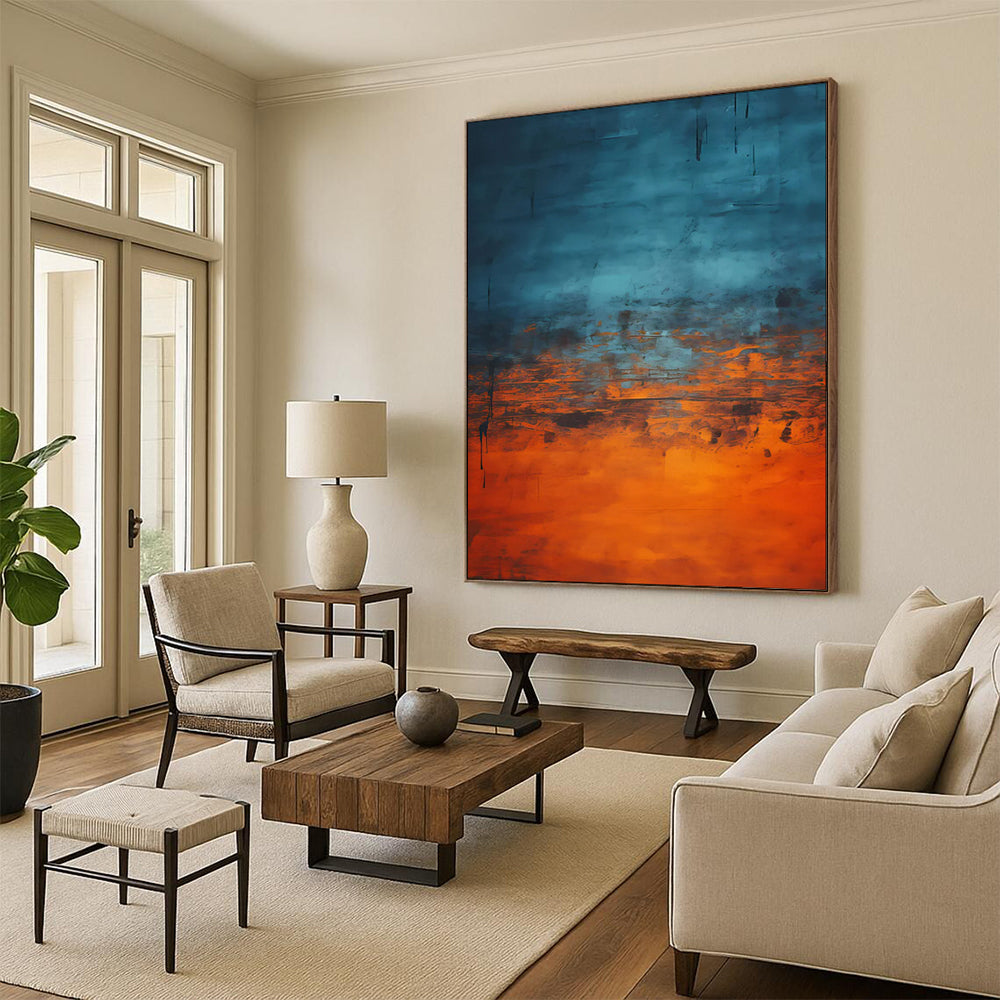“Blue - Orange Drip Repeat” - Abstract Expressionist Art CT1947