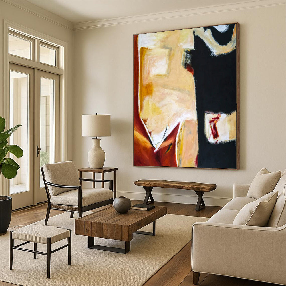 “Warm Tones Abstract - Oranges, Yellows, and Bold Blacks” Painting On Canvas CT2383