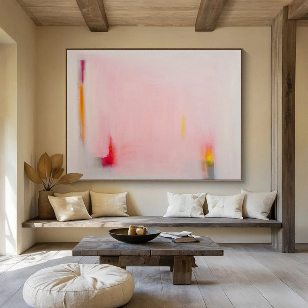 “Minimalist Soft Pink Abstract - Subtle Color Accents” Painting On Canvas DKH024