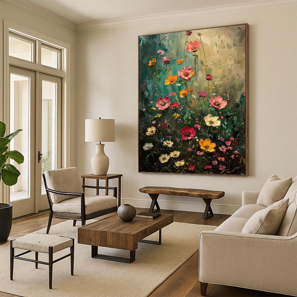 “Wildflower Symphony” - Colorful Floral Field Impasto Painting On Canvas DKH1554