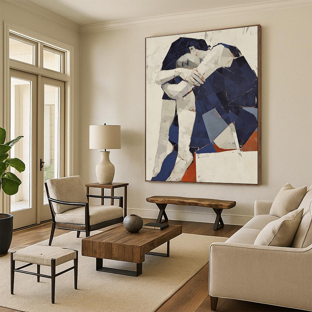 “Geometric Figure in Blue and White” - Cubist - Style Figure Painting CT1980