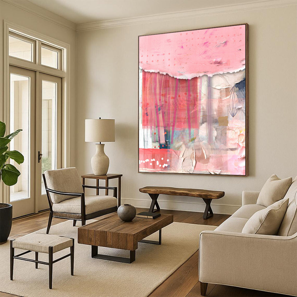 Pink, Layered Textures - "Blush Tapestry" - Mixed - media Abstract Art CT1844