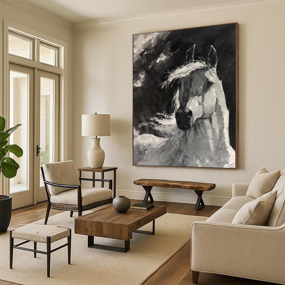 “Monochrome Gallant Steed” - Black and White Horse Head Painting On Canvas CT2183