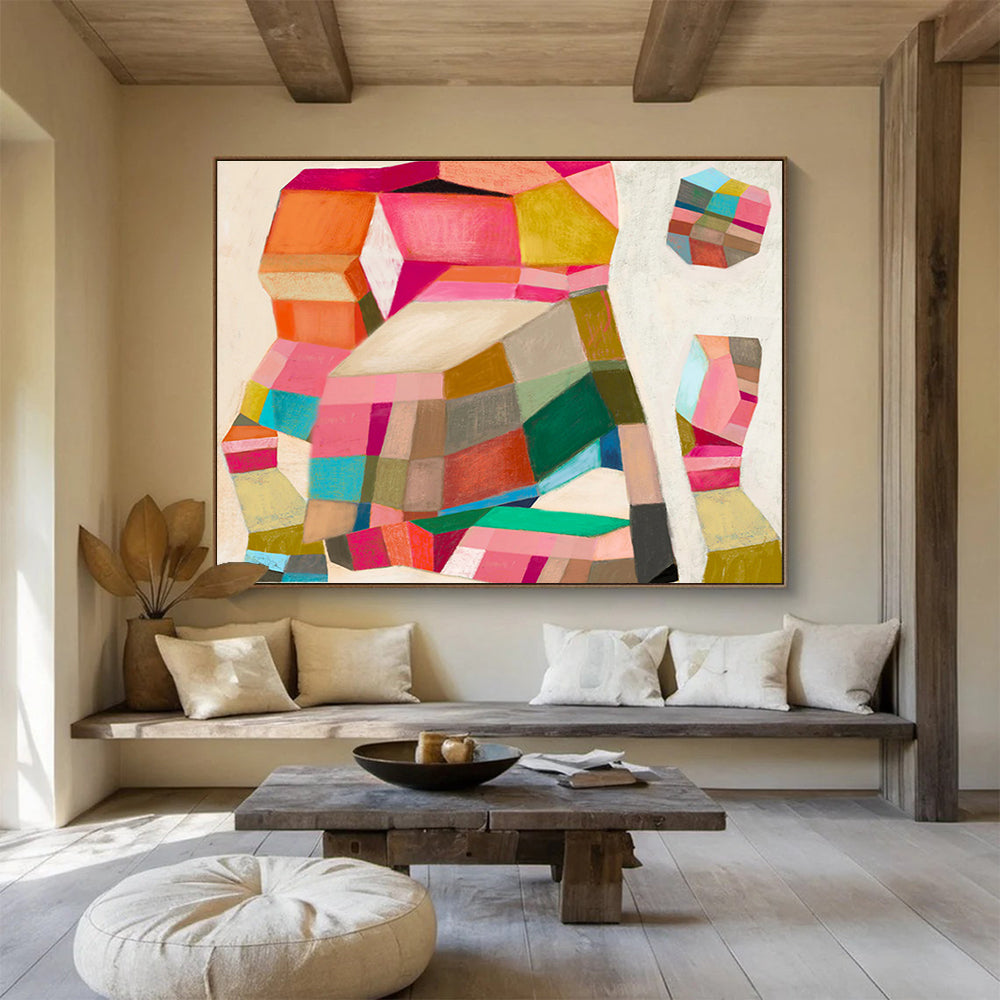 Colorful Geometric Shapes - Bold Forms and Vibrant Hues Painting On Canvas DKH070