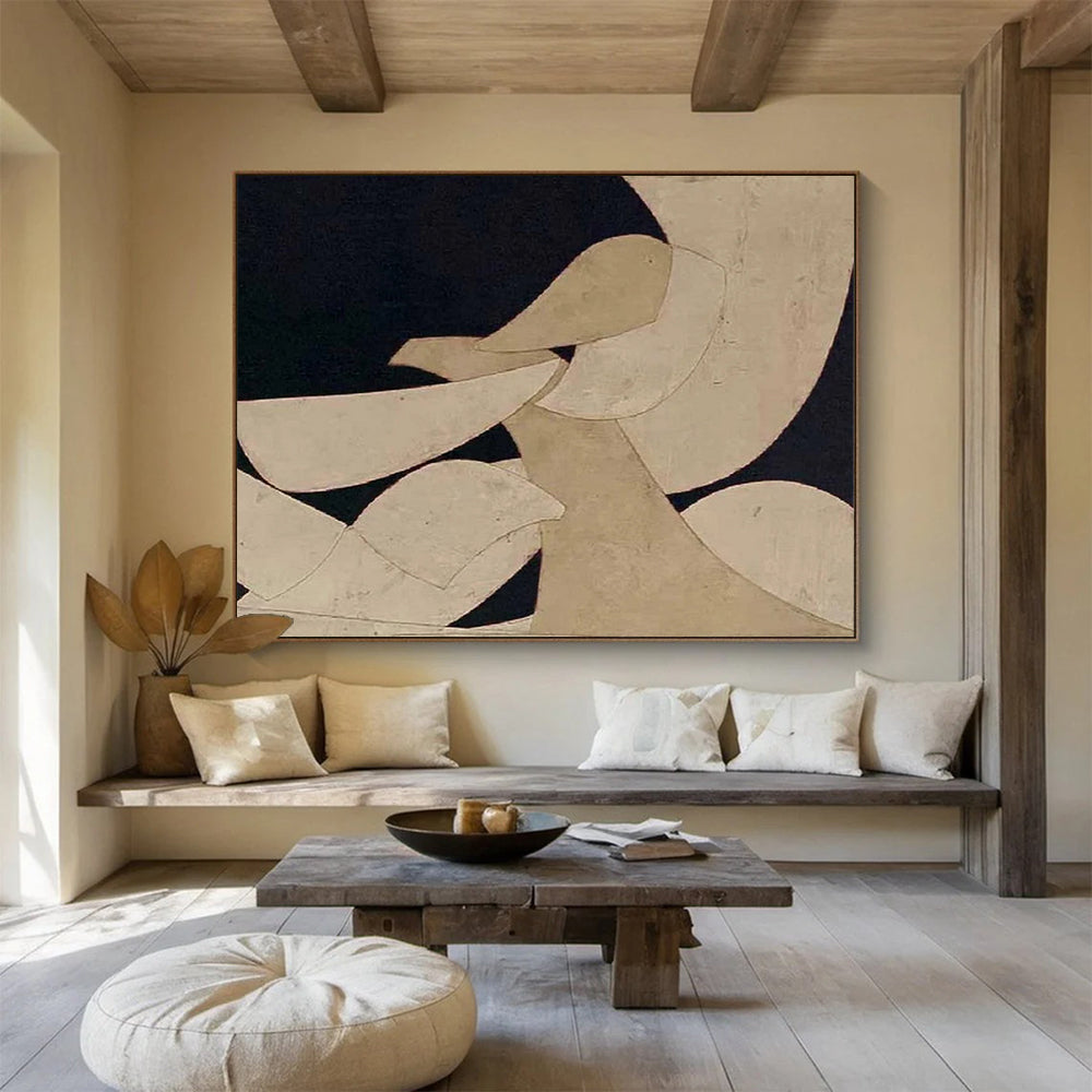 Beige and Black Abstract Shapes - Minimalist Abstract Painting On Canvas DLZ247