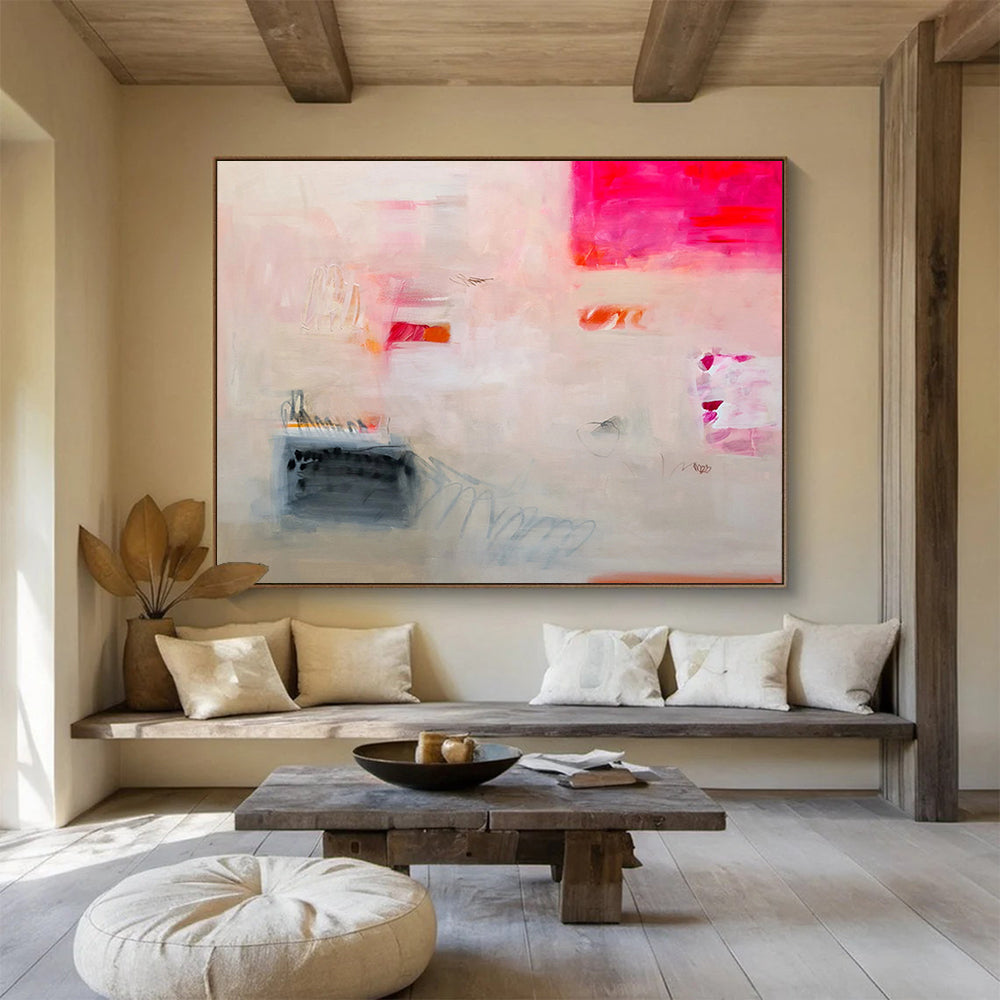 “Ethereal Pink and Beige Abstract - Gentle Shapes and Marks” Painting On Canvas DKH025