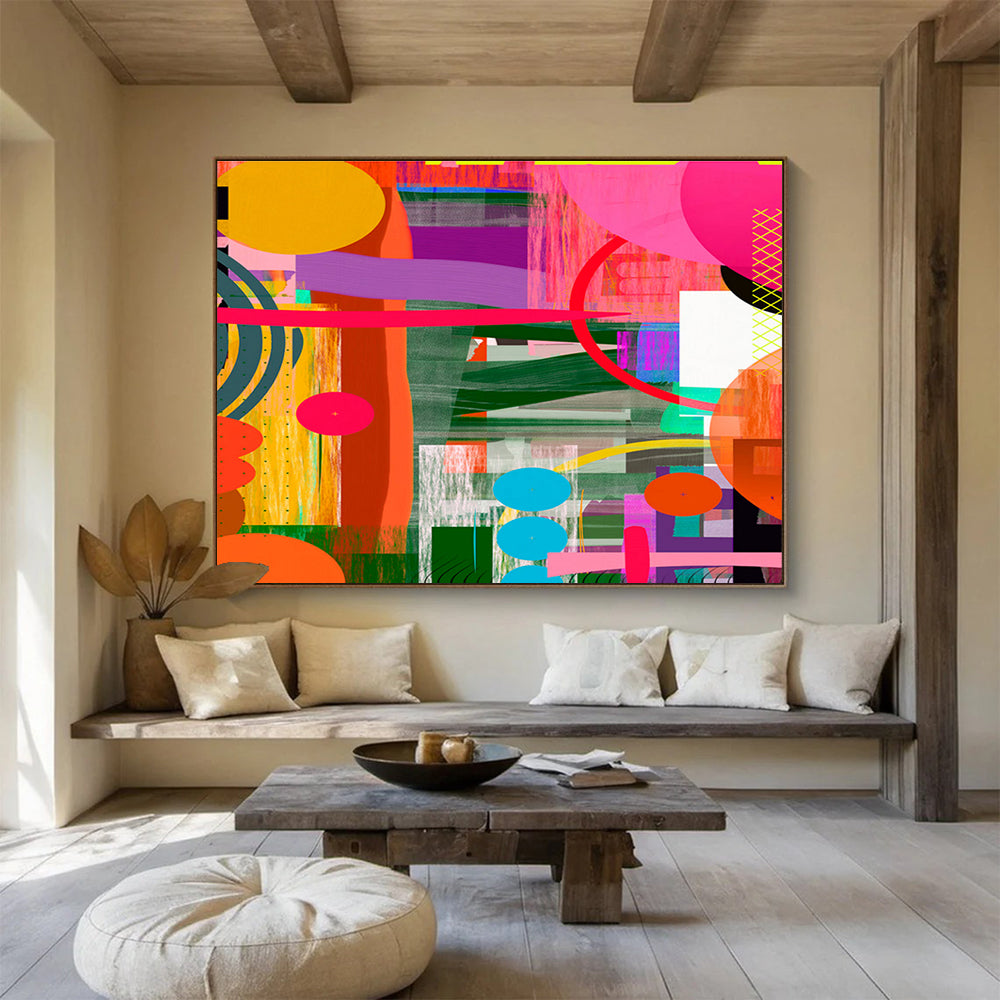 Colorful Geometric Collage “Vibrant Geometric Carnival” Painting On Canvas DKH082