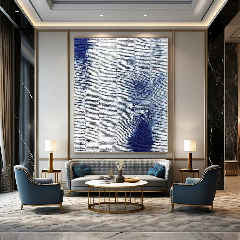 Blue - white Textured Pattern - Minimalist Textured Acrylic Painting CT1359