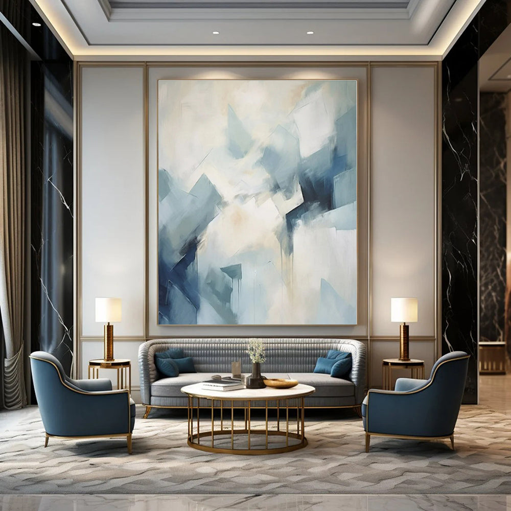 Cool Blue Geometric Shapes - Abstract Geometric Acrylic On Canvas CT1337