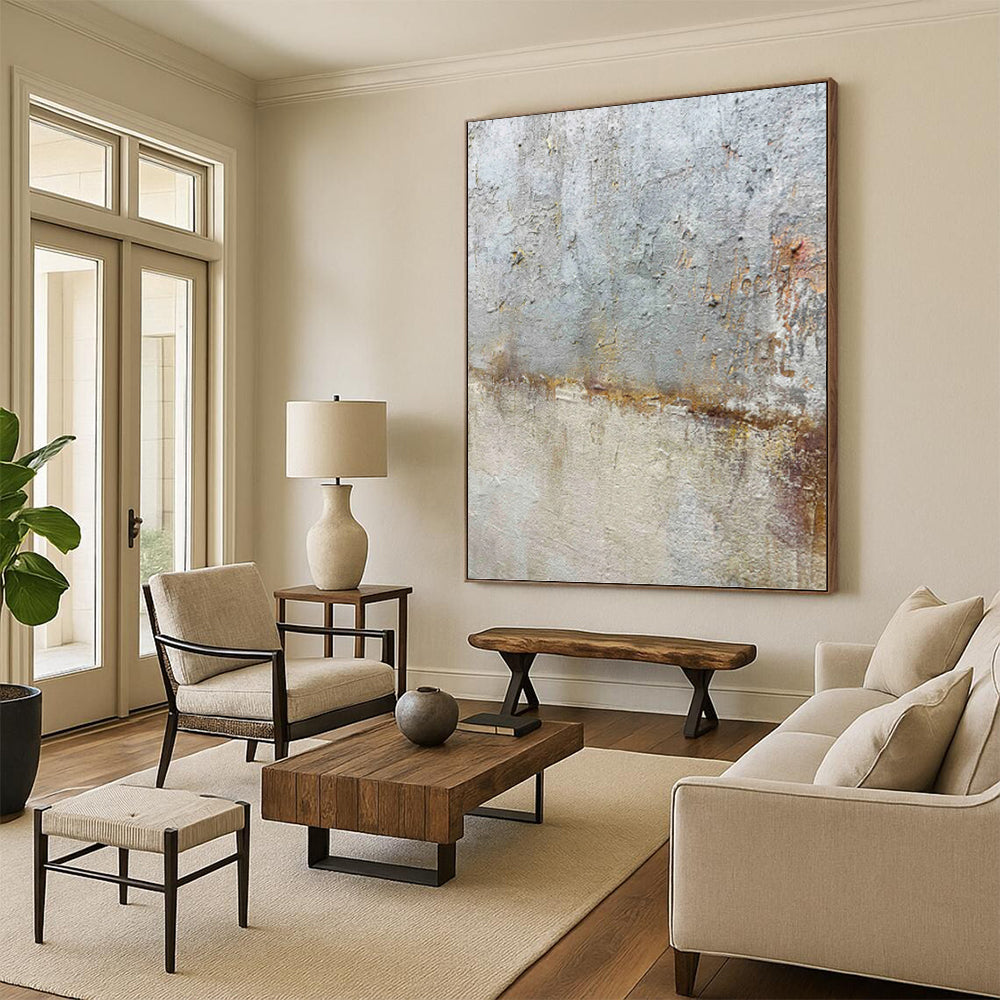 “Rustic Textures” - Gray & Brown Weathered Surface Painting On Canvas DKH1508