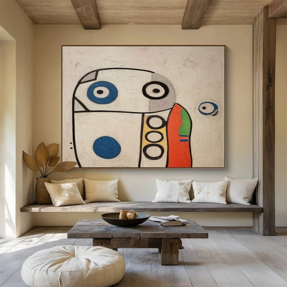 “Color - Blocked, Whimsical Creature ‘Playful Doodle’” - Abstract Figure Painting On Canvas DLZ001