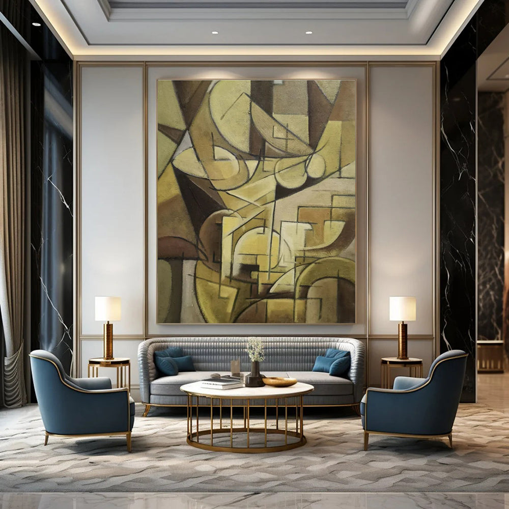 Brown Geometric Cubism - Cubist Abstract Oil Painting CT1430