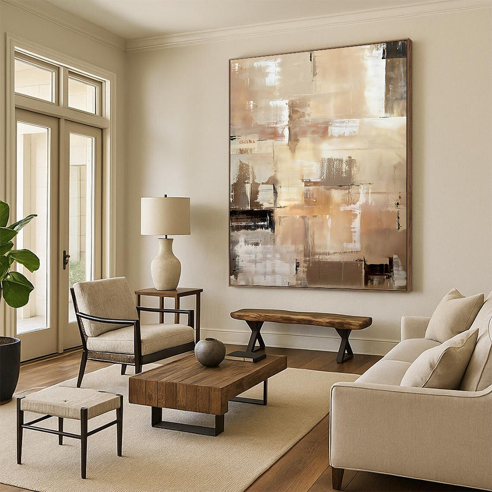 “Beige & Brown Abstract Cubist - Style” Painting On Canvas DKH0984