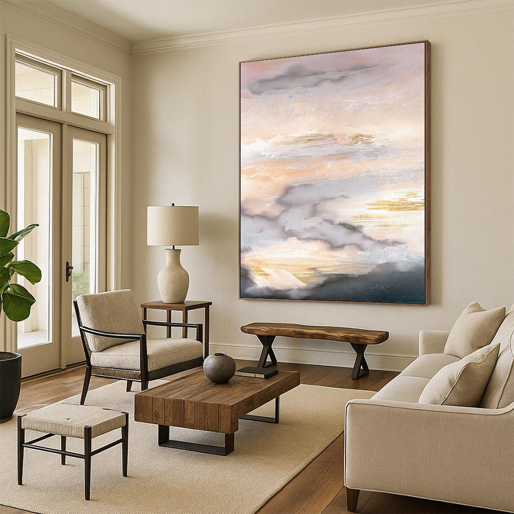 “Golden - Accented Sky” - Abstract Landscape Painting On Canvas DTP166