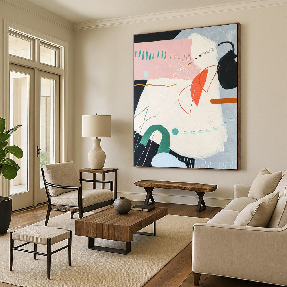 Pastel and Bold Abstract - Pinks, Oranges, and Playful Shapes Painting On Canvas CT2382