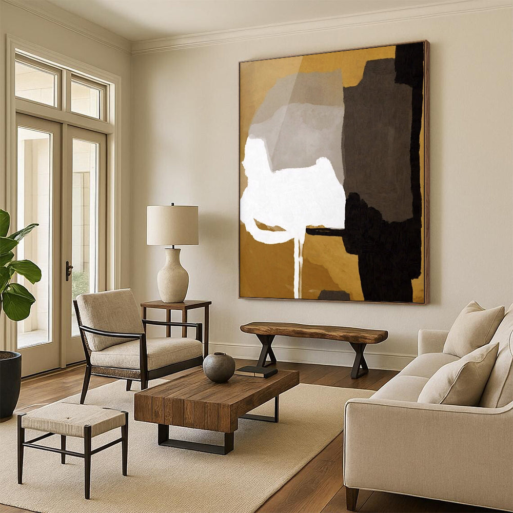 “Geometric Color Blocks” - Gold, Gray, White, Black Abstract Painting On Canvas DTP236
