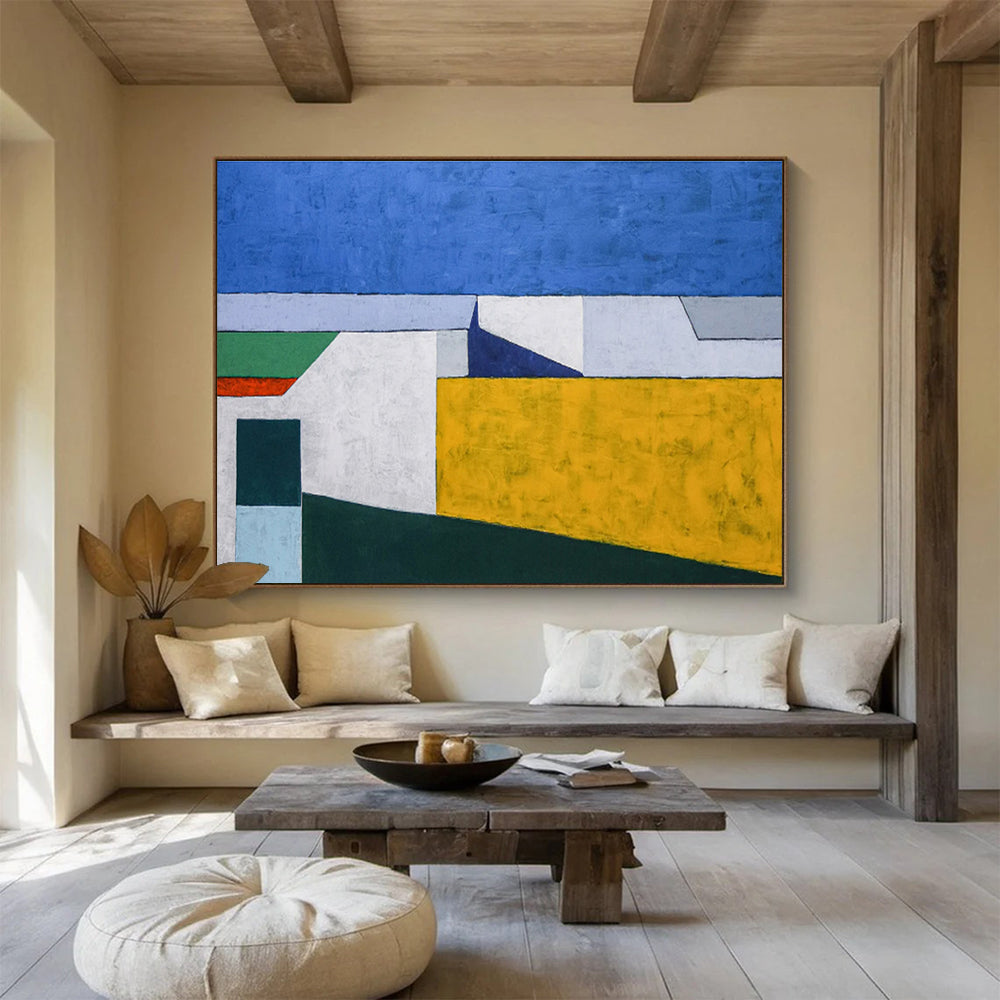 “Bold Color Block Geometry” Abstract Oil Painting On Canvas DKH557