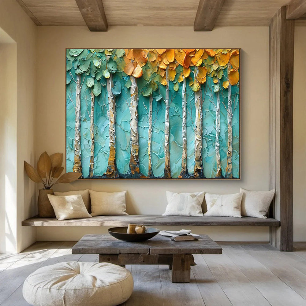 “Textured Birch Trees” - Palette Knife Landscape Painting On Canvas DKH822