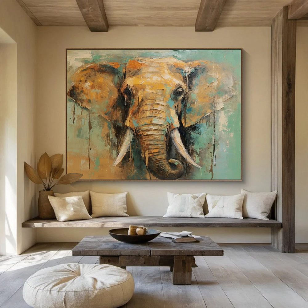 “Colorful Elephant Portrait” Expressive Animal Painting On Canvas DLZ083