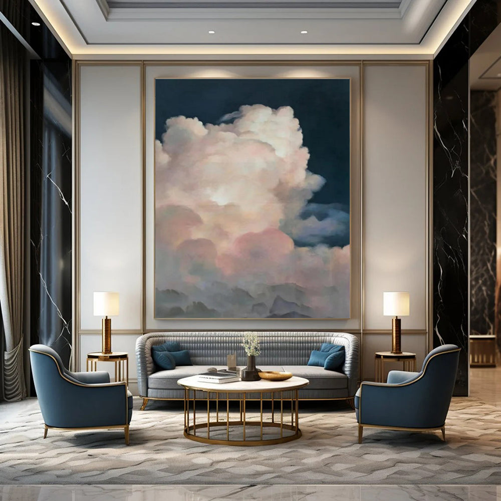 Pink & Purple Clouds, Dark Background - "Dreamy Cloudscape" - Impressionistic Oil Painting CT1449