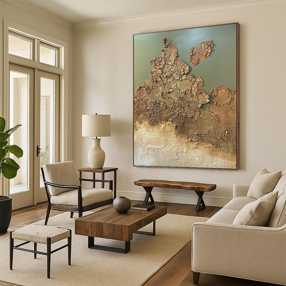 “Arid Dreams” - Brown & Green Cracked Terrain Painting On Canvas DKH1509