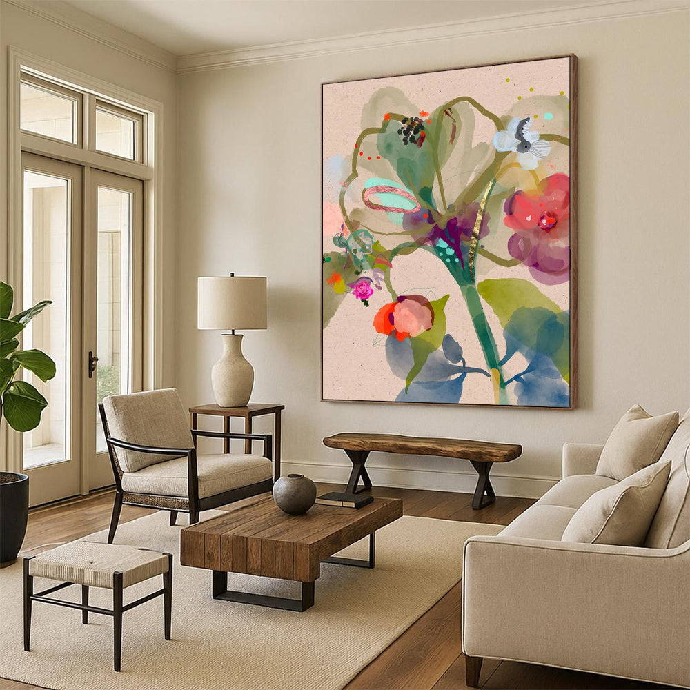 Colorful Flowers, Gold Accents - "Botanical Whimsy" - Watercolor & Ink Floral Art CT1817