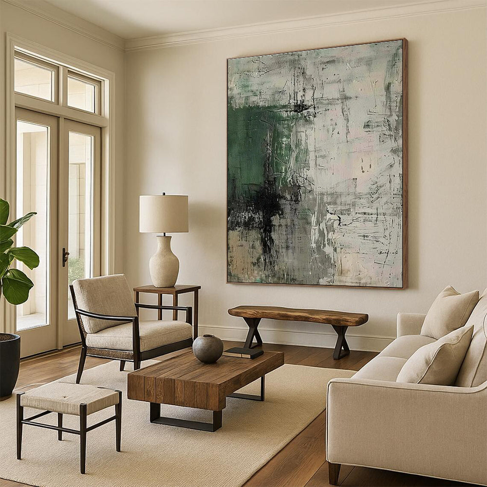 “Green - Gray - Black Abstract” ,Abstract Acrylic Painting CT0859