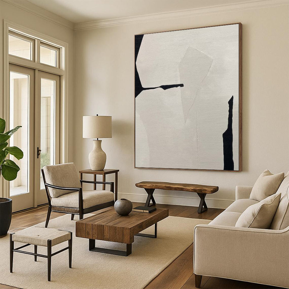 “Black & White Geometry 1” - Minimalist Abstract Painting On Canvas CT2248