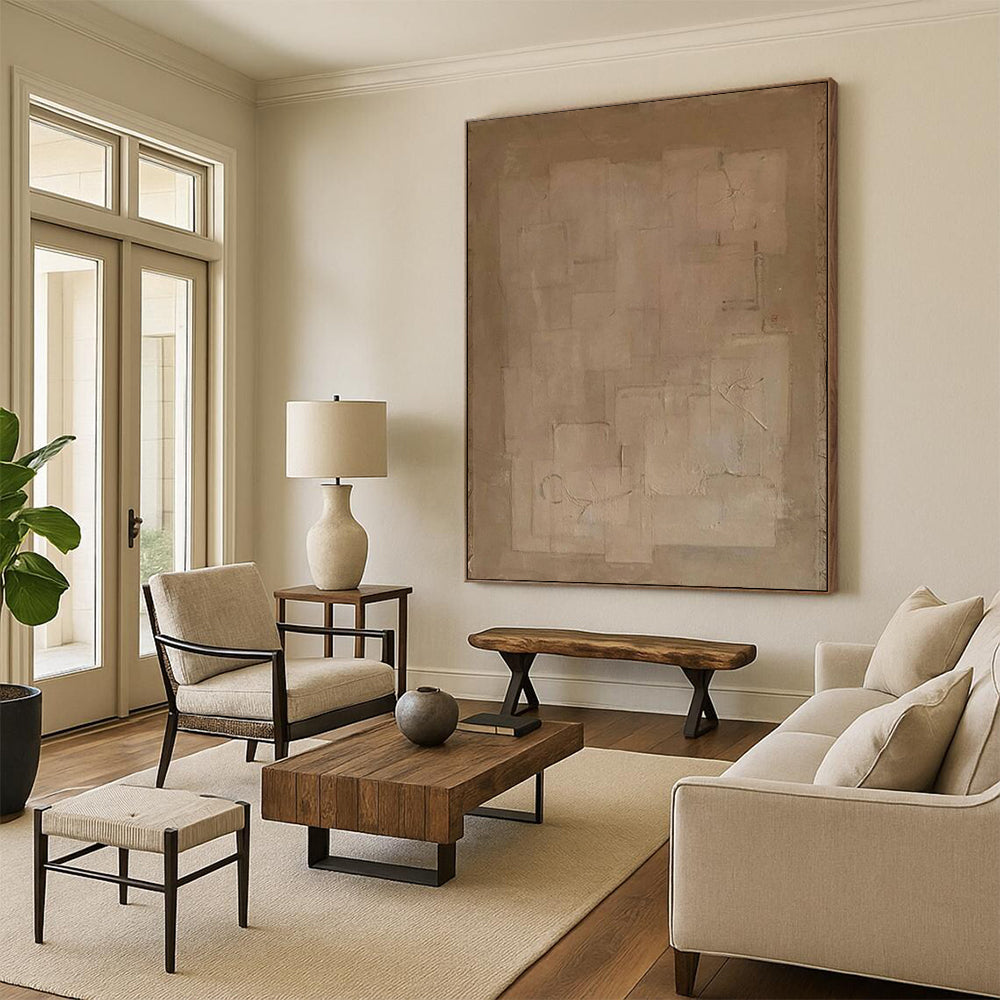 “Beige Minimalist Geometry ‘Subtle Structure’” - Textured Abstract Painting On Canvas DTP334