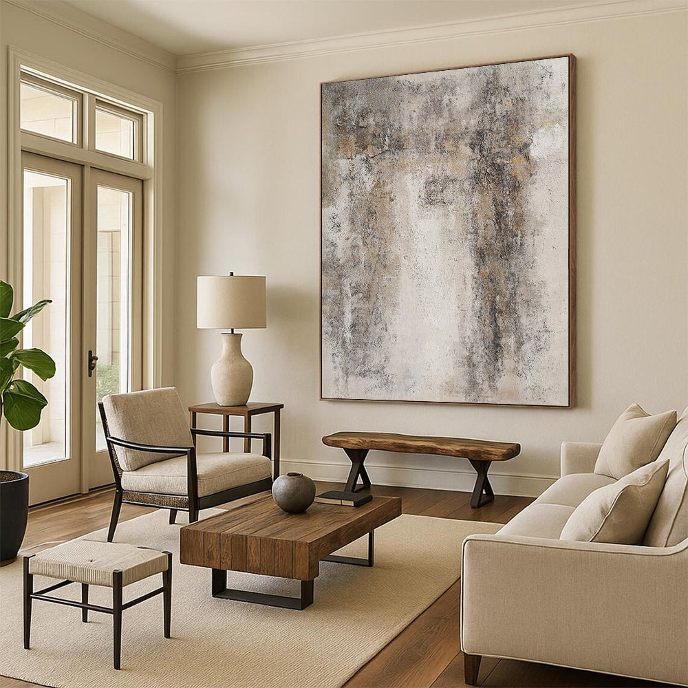 “Gray, Brown Textured Abstract ‘Worn Memories’” - Impasto Wall - Inspired Painting On Canvas DTP346