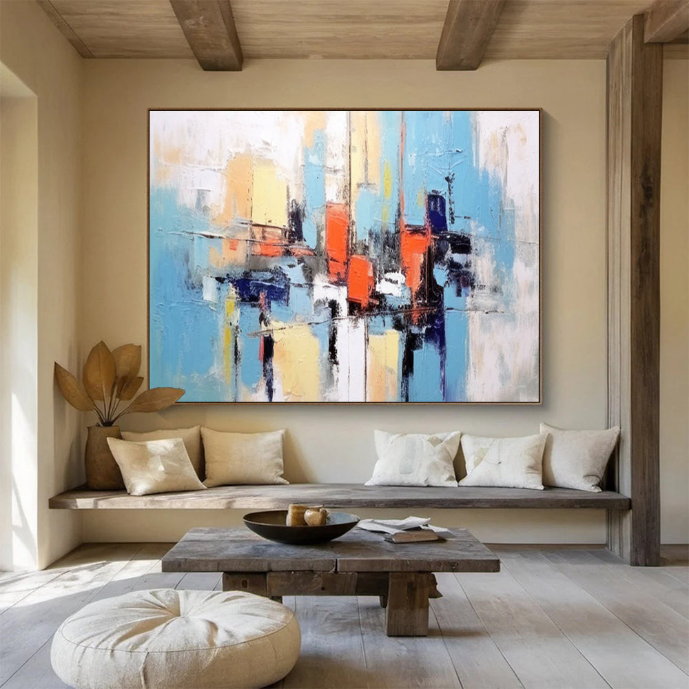 “Abstract City Blocks In Color” Cityscape Painting On Canvas DLZ068